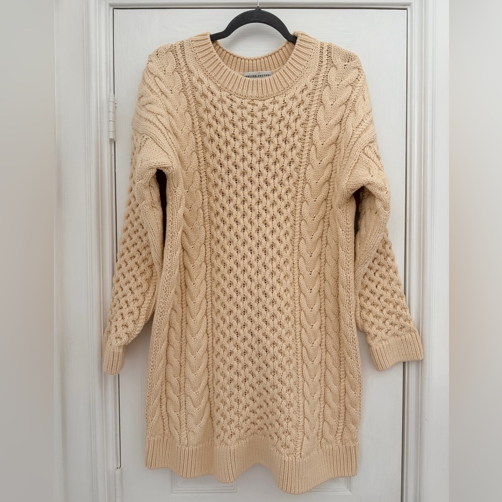 English Factory Cable Knit Legging Sweater Chunky Grandpa Sweater Cream Size-M